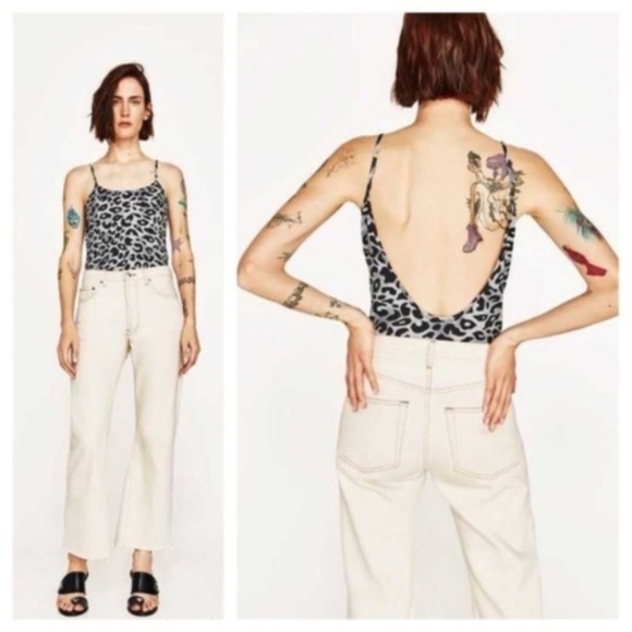ZARA Animal Print Bodysuit Grey Leopard Cheetah - Picture 4 of 6